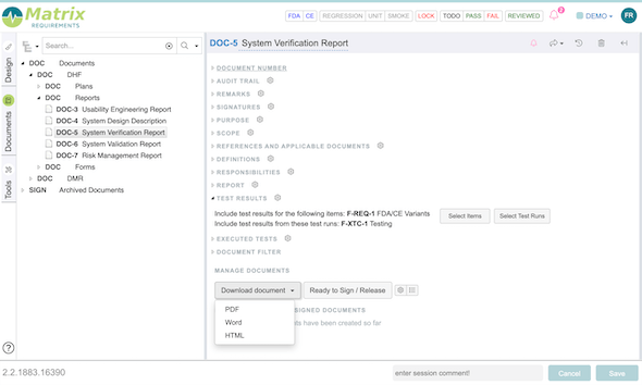 screenshot of Matrix Requirements